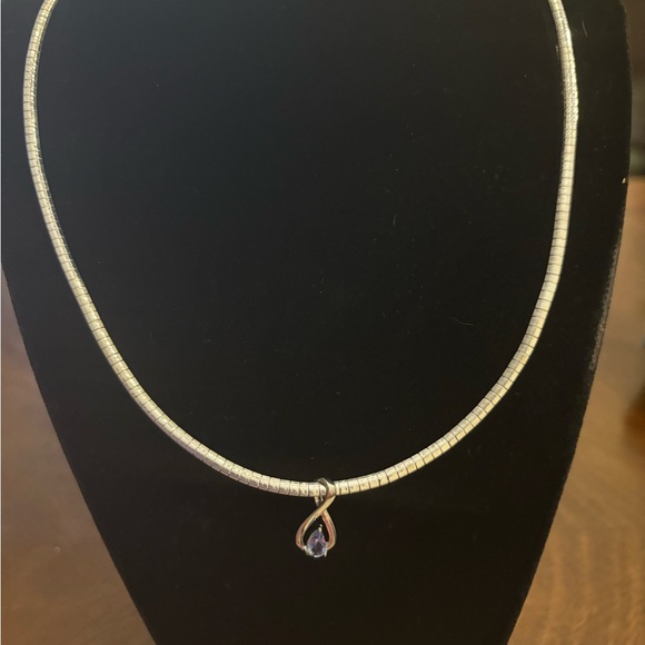 Safi Kilima Teardrop Tanzanite Pendant 18" Omega Necklace Silvertone NEW - Picture 2 of 11